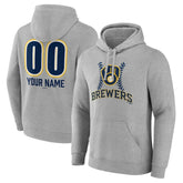 Milwaukee Brewers Personalized Name & Number Fastball Pullover Hoodie - Gray