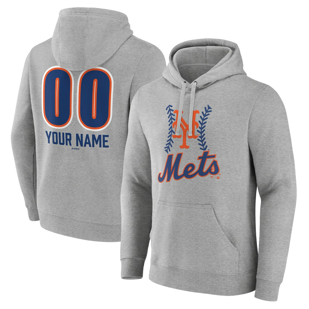 New York Mets Personalized Name & Number Fastball Pullover Hoodie - Gray