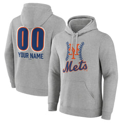 New York Mets Personalized Name & Number Fastball Pullover Hoodie - Gray