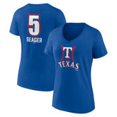Corey Seager Texas Rangers Women's Fastball Player Name & Number V-Neck T-Shirt - Royal