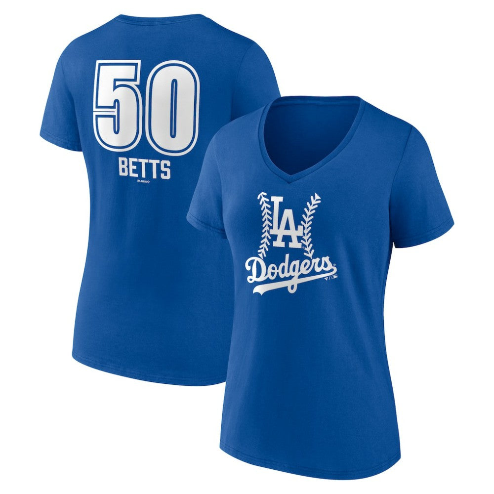 Mookie Betts Los Angeles Dodgers Women's Fastball Player Name & Number V-Neck T-Shirt - Royal