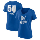 Mookie Betts Los Angeles Dodgers Women's Fastball Player Name & Number V-Neck T-Shirt - Royal