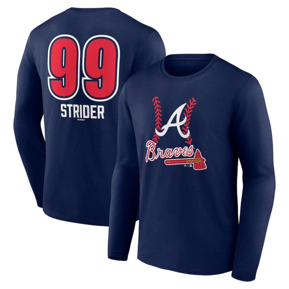 Spencer Strider Atlanta Braves Fastball Player Name & Number Long Sleeve T-Shirt - Navy