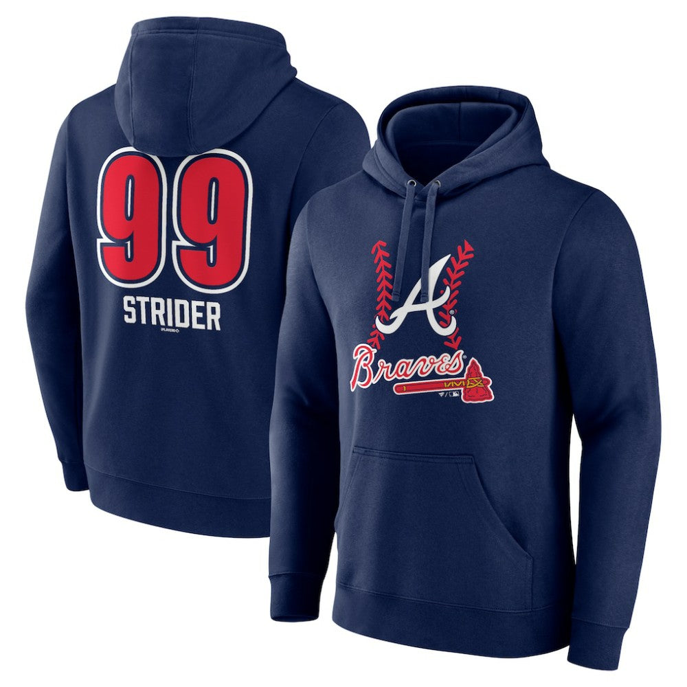 Spencer Strider Atlanta Braves Fastball Player Name & Number Pullover Hoodie - Navy