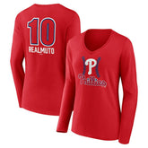 J.T. Realmuto Philadelphia Phillies Women's Fastball Player Name & Number Long Sleeve V-Neck T-Shirt - Red