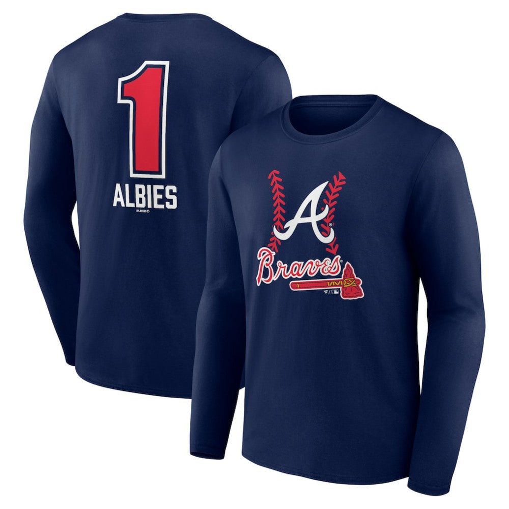 Ozzie Albies Atlanta Braves Fastball Player Name & Number Long Sleeve T-Shirt - Navy