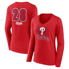 Alec Bohm Philadelphia Phillies Women's Fastball Player Name & Number Long Sleeve V-Neck T-Shirt - Red