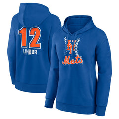 Francisco Lindor New York Mets Women's Fastball Player Name & Number Pullover Hoodie - Royal