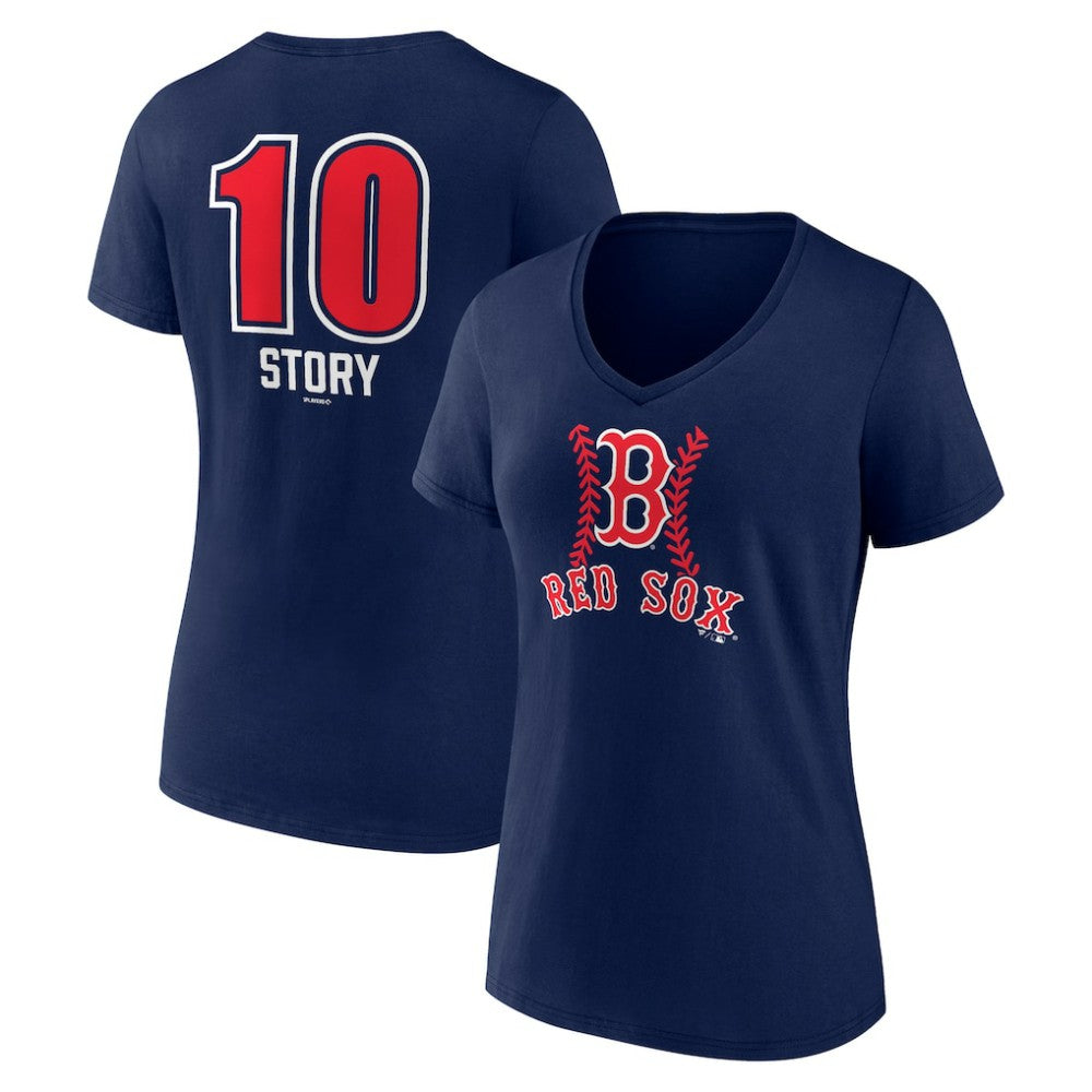 Trevor Story Boston Red Sox Women's Fastball Player Name & Number V-Neck T-Shirt - Navy
