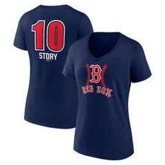 Trevor Story Boston Red Sox Women's Fastball Player Name & Number V-Neck T-Shirt - Navy