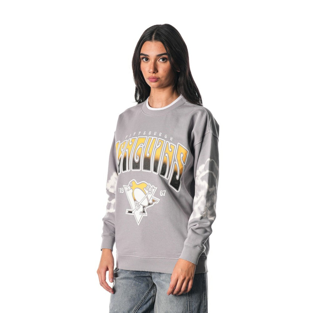 Pittsburgh Penguins The Wild Collective Unisex Tie-Dye Double Collar Pullover Sweatshirt Gray