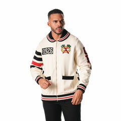 Chicago Blackhawks The Wild Collective Unisex Jacquard Full-Zip Sweater Cream