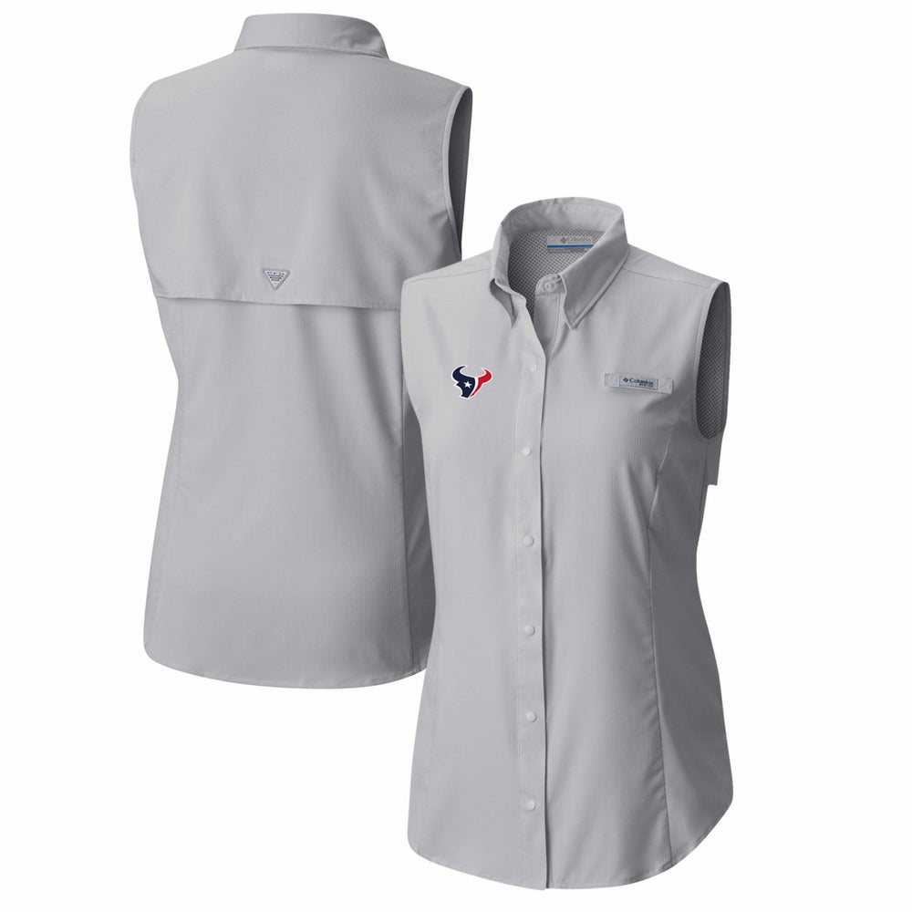 Houston Texans Women's PFG Tamiami Omni-Shade Sleeveless Button-Up Shirt - Gray discount
