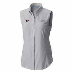 Houston Texans Women's PFG Tamiami Omni-Shade Sleeveless Button-Up Shirt - Gray discount