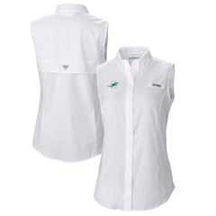 Miami Dolphins Women's PFG Tamiami Omni-Shade Sleeveless Button-Up Shirt - White outlet