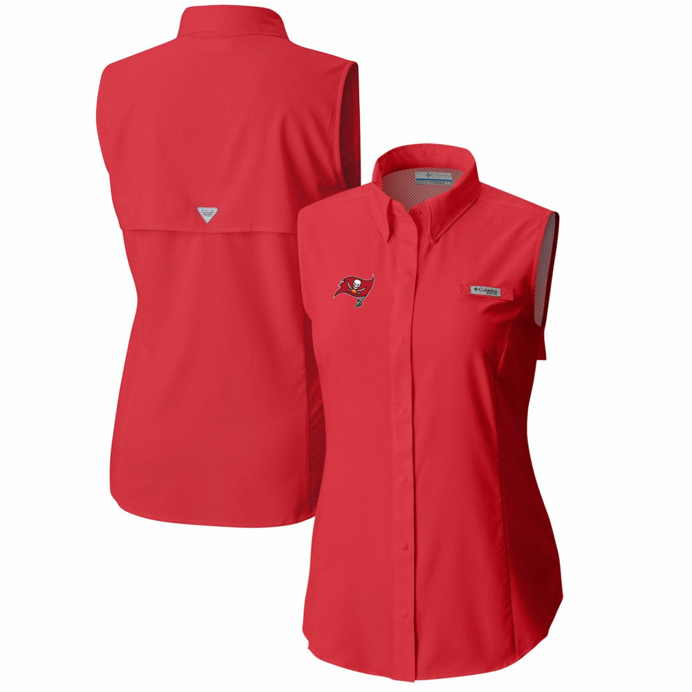 Tampa Bay Buccaneers Women's PFG Tamiami Omni-Shade Sleeveless Button-Up Shirt - Red on sale