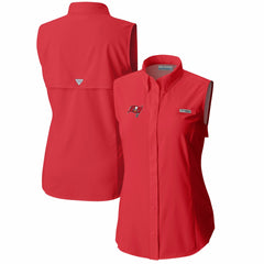 Tampa Bay Buccaneers Women's PFG Tamiami Omni-Shade Sleeveless Button-Up Shirt - Red on sale