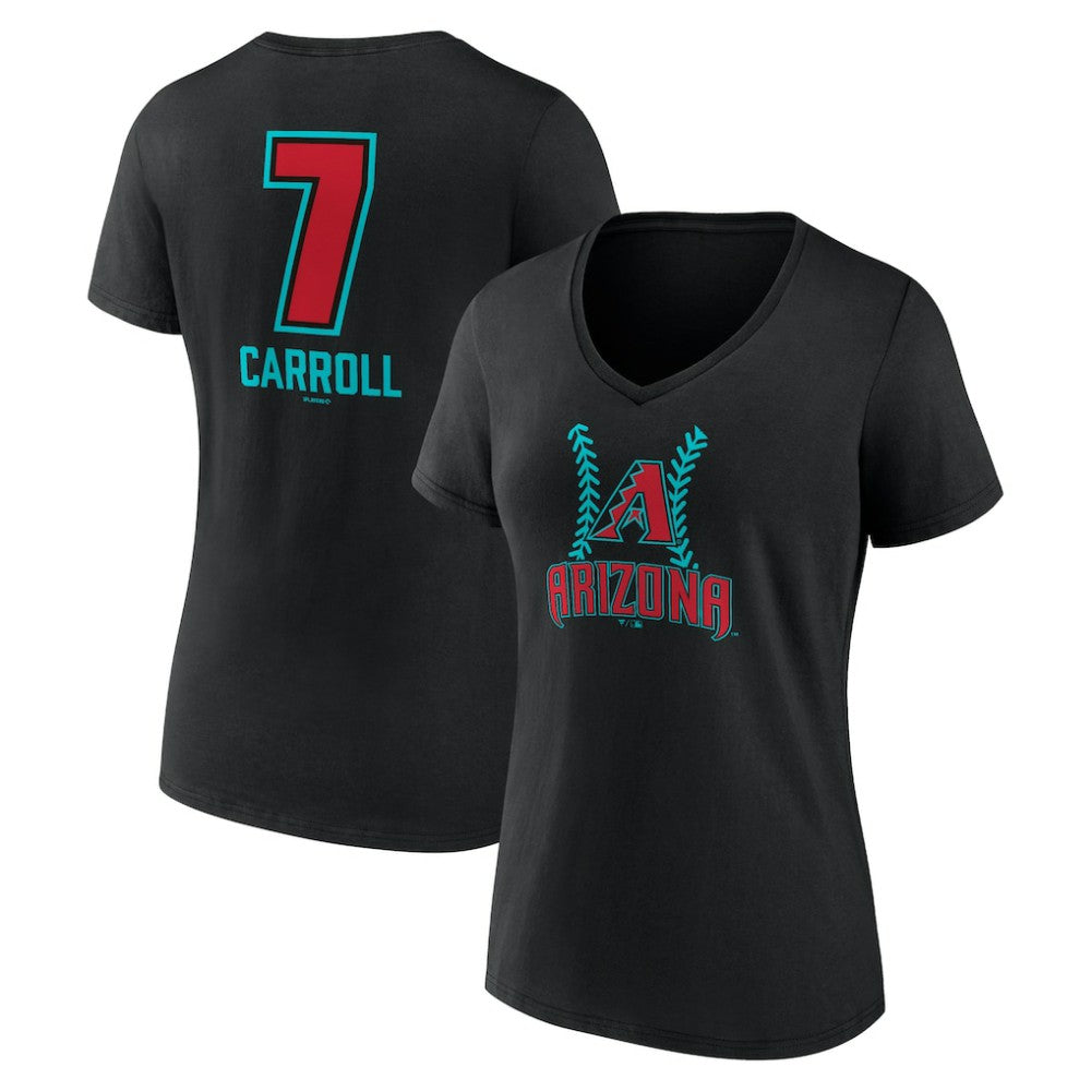 Corbin Carroll Arizona Diamondbacks Women's Name & Number Fastball V-Neck T-Shirt - Black