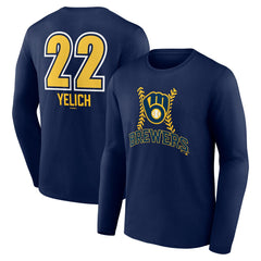 Christian Yelich Milwaukee Brewers Name & Number Fastball Long Sleeve T-Shirt - Navy