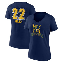 Christian Yelich Milwaukee Brewers Women's Name & Number Fastball V-Neck T-Shirt - Navy