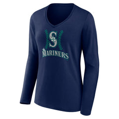 Julio Rodríguez Seattle Mariners Women's Name & Number Fastball V-Neck Long Sleeve T-Shirt - Navy