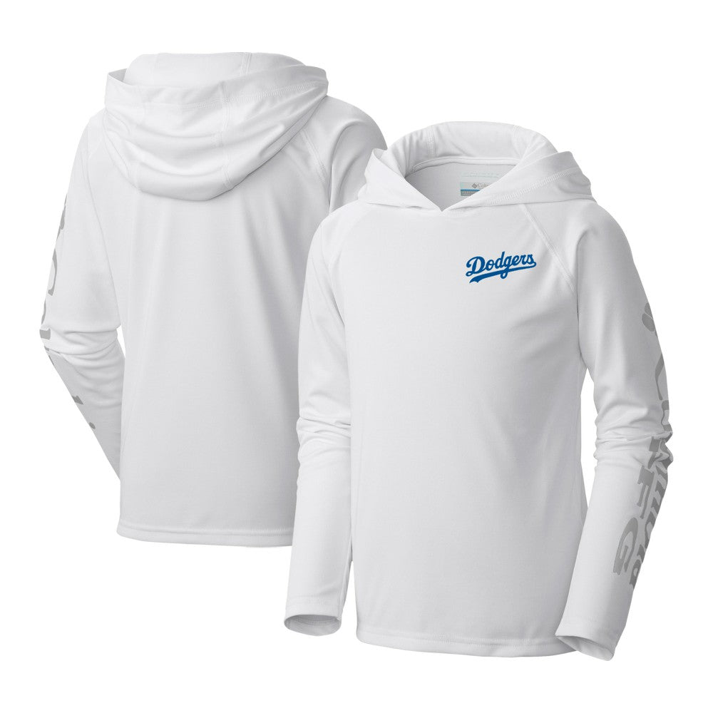 Los Angeles Dodgers Youth Terminal Tackle Long Sleeve Hoodie T-Shirt - White | Columbia