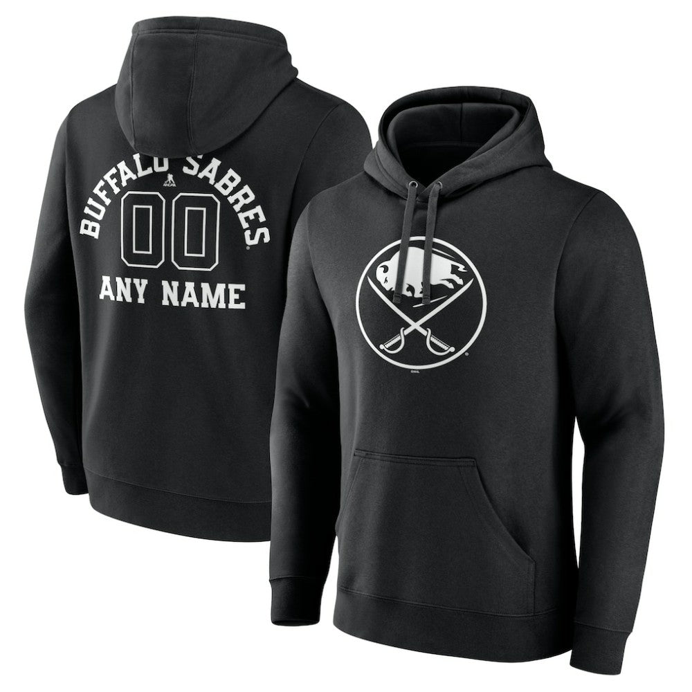Buffalo Sabres Personalized Name & Number Monochrome Pullover Hoodie Black