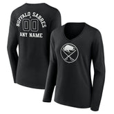 Buffalo Sabres Women's Personalized Name & Number Monochrome Long Sleeve V-Neck T-Shirt Black