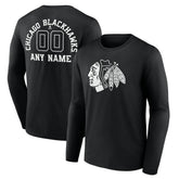 Chicago Blackhawks Personalized Name & Number Monochrome Long Sleeve T-Shirt Black