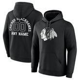 Chicago Blackhawks Personalized Name & Number Monochrome Pullover Hoodie Black