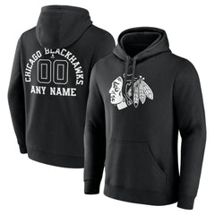 Chicago Blackhawks Personalized Name & Number Monochrome Pullover Hoodie Black