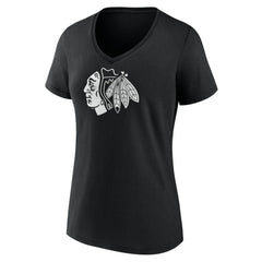 Chicago Blackhawks Women's Personalized Name & Number Monochrome V-Neck T-Shirt Black