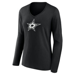 Dallas Stars Women's Personalized Name & Number Monochrome Long Sleeve V-Neck T-Shirt Black