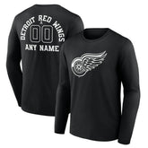Detroit Red Wings Personalized Name & Number Monochrome Long Sleeve T-Shirt Black