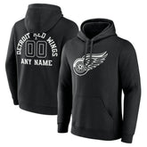 Detroit Red Wings Personalized Name & Number Monochrome Pullover Hoodie Black