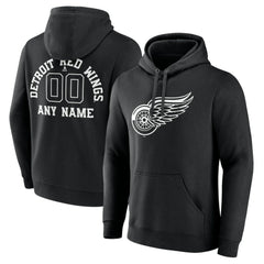 Detroit Red Wings Personalized Name & Number Monochrome Pullover Hoodie Black
