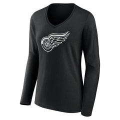 Detroit Red Wings Women's Personalized Name & Number Monochrome Long Sleeve V-Neck T-Shirt Black