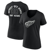 Detroit Red Wings Women's Personalized Name & Number Monochrome V-Neck T-Shirt Black