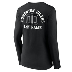 Edmonton Oilers Women's Personalized Name & Number Monochrome Long Sleeve V-Neck T-Shirt Black