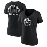Edmonton Oilers Women's Personalized Name & Number Monochrome V-Neck T-Shirt Black