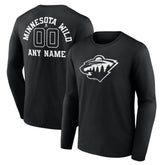 Minnesota Wild Personalized Name & Number Monochrome Long Sleeve T-Shirt Black