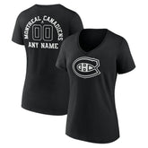 Montreal Canadiens Women's Personalized Name & Number Monochrome V-Neck T-Shirt Black