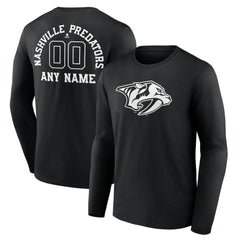 Nashville Predators Personalized Name & Number Monochrome Long Sleeve T-Shirt Black