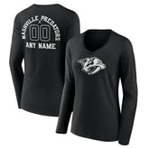 Nashville Predators Women's Personalized Name & Number Monochrome Long Sleeve V-Neck T-Shirt Black