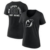 New Jersey Devils Women's Personalized Name & Number Monochrome V-Neck T-Shirt Black