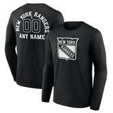 New York Rangers Personalized Name & Number Monochrome Long Sleeve T-Shirt Black