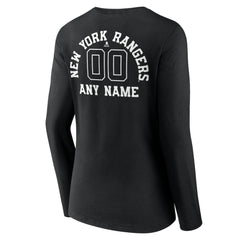 New York Rangers Women's Personalized Name & Number Monochrome Long Sleeve V-Neck T-Shirt Black