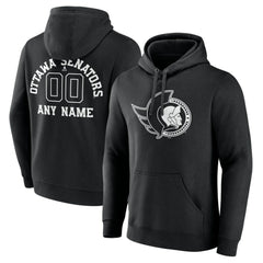 Ottawa Senators Personalized Name & Number Monochrome Pullover Hoodie Black