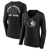 Ottawa Senators Women's Personalized Name & Number Monochrome Long Sleeve V-Neck T-Shirt Black