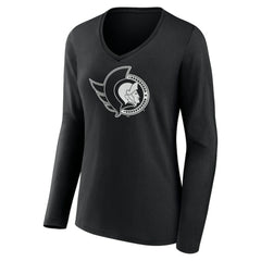 Ottawa Senators Women's Personalized Name & Number Monochrome Long Sleeve V-Neck T-Shirt Black